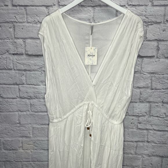Raviya Womens Front Slit Cover Up Maxi Dress Size 0X White New Tie Waist - Picture 2 of 7